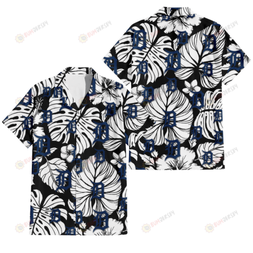 Detroit Tigers White Hibiscus Porcelain Flower Palm Leaf Black 3D Hawaiian Shirt
