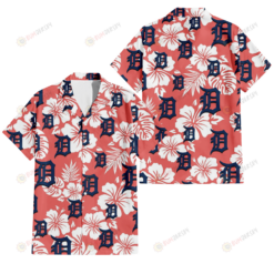 Detroit Tigers White Hibiscus Salmon Background 3D Hawaiian Shirt