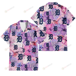 Detroit Tigers White Purple Hibiscus Pink Hummingbird Pink Background 3D Hawaiian Shirt