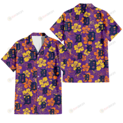 Detroit Tigers Yellow And Orange Hibiscus Purple Background 3D Hawaiian Shirt
