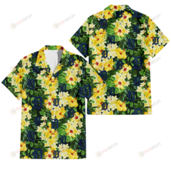 Detroit Tigers Yellow Hibiscus Tropical Green Leaf Black Background 3D Hawaiian Shirt