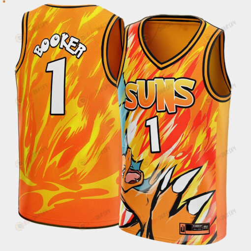 Devin Booker 1 Pokemon Phoenix Suns Orange Jersey Cartoon