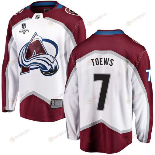 Devon Toews 7 Colorado Avalanche Stanley Cup 2023 Playoffs Patch Away Breakaway Men Jersey - White