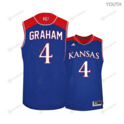 Devonte Graham 4 Kansas Jayhawks Basketball Youth Jersey - Blue