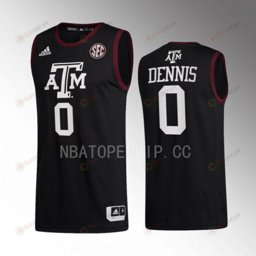 Dexter Dennis 0 Texas AM Aggies Black Jersey 2022-23 College Basketball