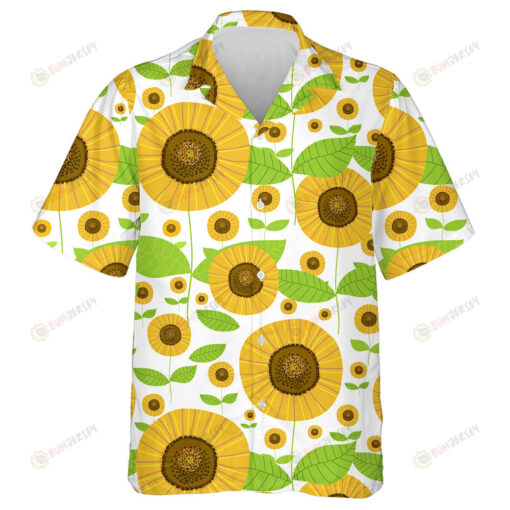 Different Sized Of Sunflower Drawing By Hand Pattern Hawaiian Shirt