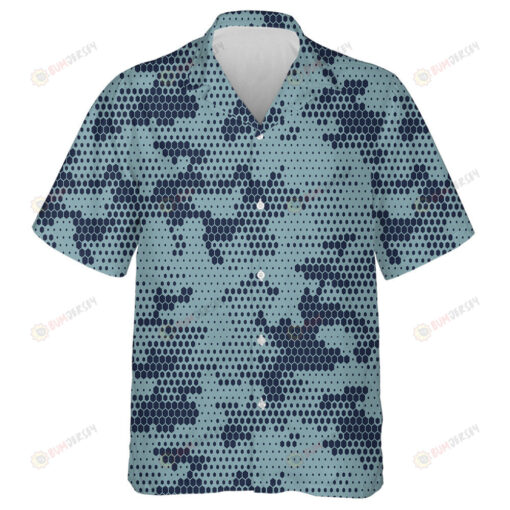 Digital Dotted Hexagonal Dark Blue Camo Pattern Hawaiian Shirt