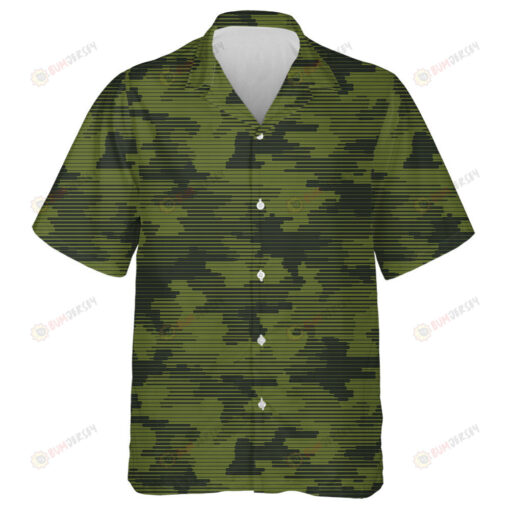 Digital Green Camouflage Thin Stripes Pattern Hawaiian Shirt