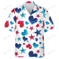 Digital Stars And Hearts Shaped Pattern For American Independence Day Hawaiian Shirt