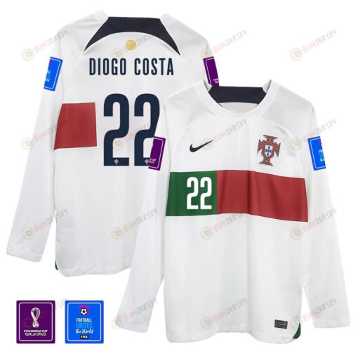 Diogo Costa 22 Portugal 2022-23 Away Men Long Sleeve Jersey National Team World Cup Qatar Patch