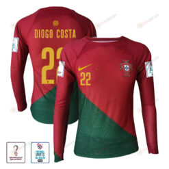 Diogo Costa 22 Portugal 2022-23 Home Men Long Sleeve Jersey National Team World Cup Qatar Patch