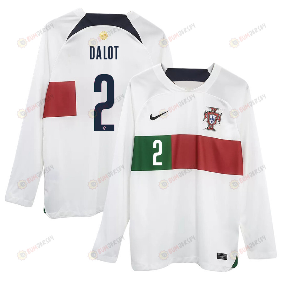 Diogo Dalot 2 Portugal 2022-23 Away Men Long Sleeve Jersey National Team World Cup Qatar