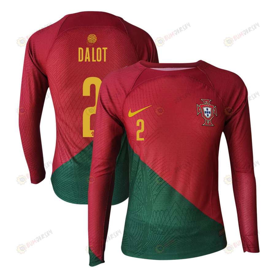 Diogo Dalot 2 Portugal 2022-23 Home Men Long Sleeve Jersey National Team World Cup Qatar