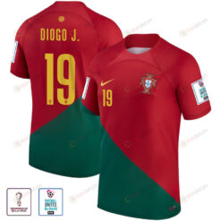 Diogo Jota 19 FIFA World Cup Qatar 2022 Patch Portugal National Team - Home Youth Jersey