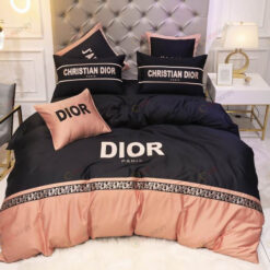 Dior Long-Staple Cotton Bedding Set In Peach/Black