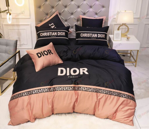 Dior Long-Staple Cotton Bedding Set In Peach/Black