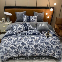 Dior Plant Pattern Velvet Bedding Set In Navy/Gray