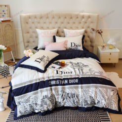 Dior Toile de Jouy Long-Staple Cotton Bedding Set In Navy/White