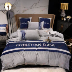 Dior Velvet Bedding Set In Navy/Gray