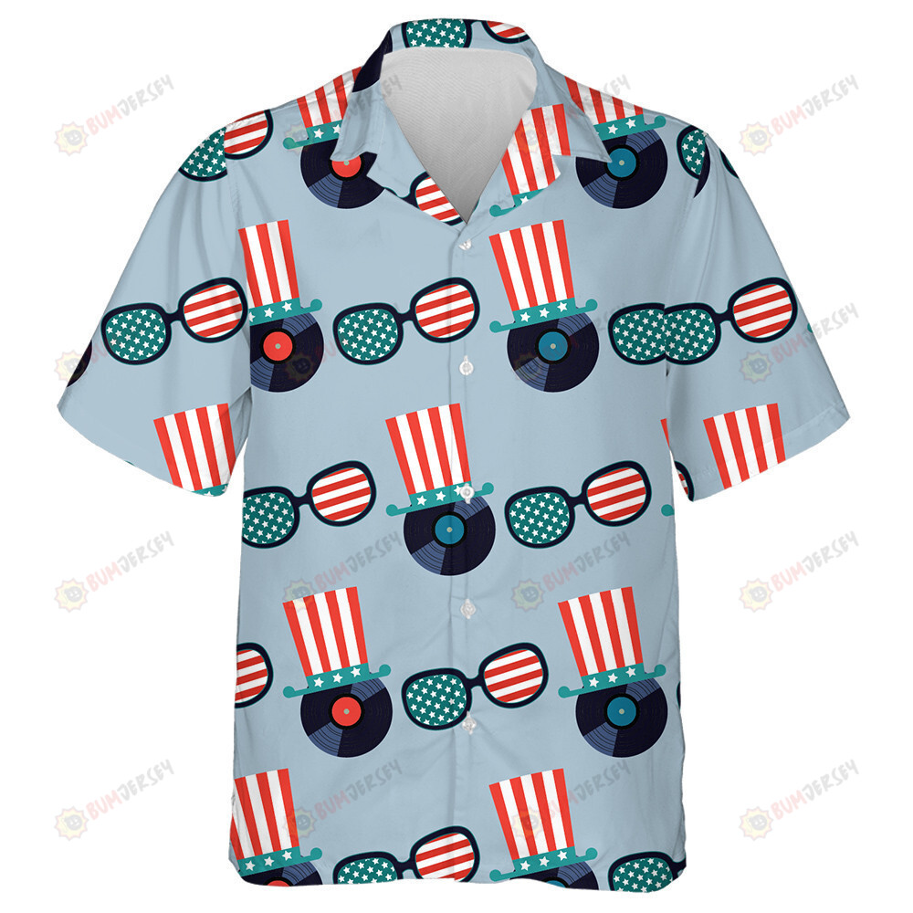 Disco Vinyl Records With Sunglasses And Uncle Sam Hats Pattern Hawaiian Shirt