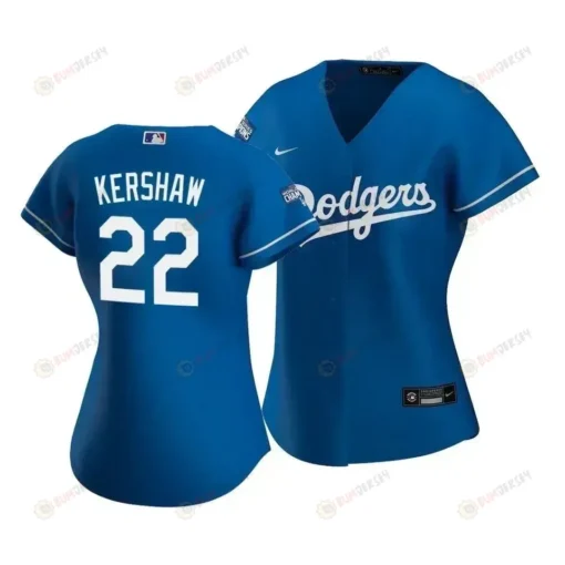 Dodgers Clayton Kershaw 22 2020 World Series Champions Royal Alternate Women's Jersey