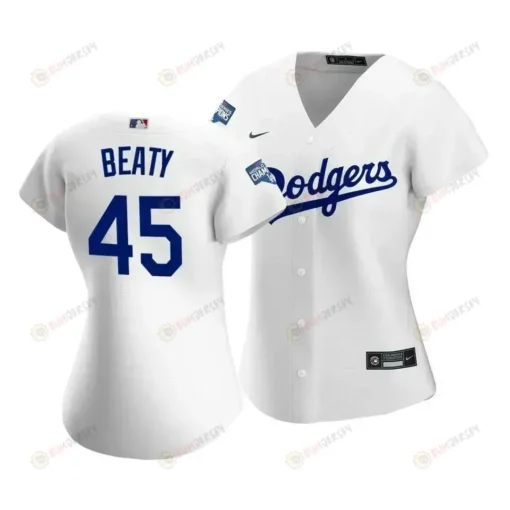 Dodgers Matt Beaty 45 2020 World Series Champions White Home Women's Jersey