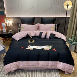 Dolce & Gabbana Logo Satin Cotton Bedding Set In Black/Pink