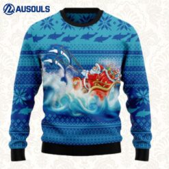 Dolphin Riding The Waves With Santa Ugly Sweaters For Men Women Unisex