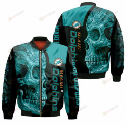 Dolphins Miami Skull Pattern Bomber Jacket - Black And Teal Color