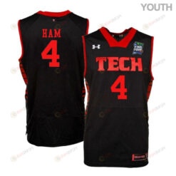 Donovan Ham 4 Texas Tech Red Raiders Basketball Youth Jersey - Black