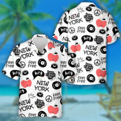 Doodle Hippie Style Elements Pattern In Black And White Hawaiian Shirt