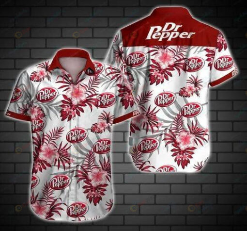 Dr Pepper Curved Hawaiian Shirt Red White