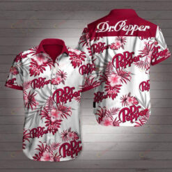 Dr Pepper Red White Flower Pattern Curved Hawaiian Shirt