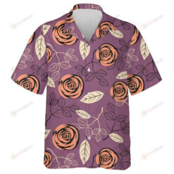 Drawing Pattern Of Orange Roses And Leaves On Purple Design Hawaiian Shirt