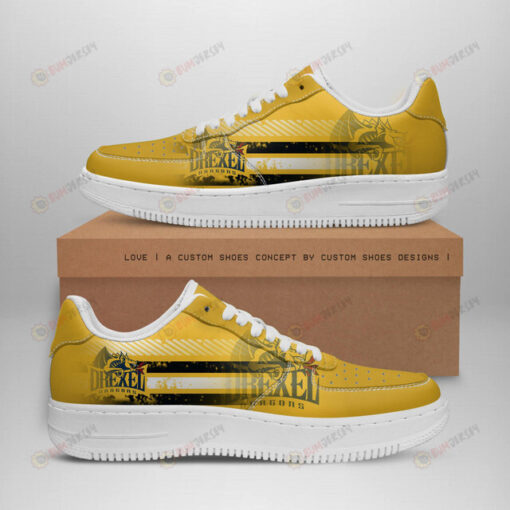 Drexel Dragons Logo Stripe Pattern Air Force 1 Printed In Yellow