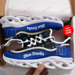 Duke Blue Devils Logo Pattern Custom Name 3D Max Soul Sneaker Shoes In Black And Blue