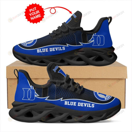 Duke Blue Devils Logo Pattern Custom Name 3D Max Soul Sneaker Shoes In Black Blue