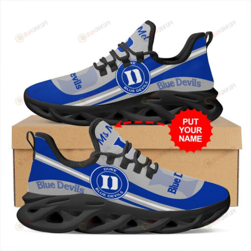 Duke Blue Devils Logo Pattern Custom Name 3D Max Soul Sneaker Shoes In Blue Gray