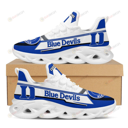 Duke Blue Devils Logo Pattern Custom Name 3D Max Soul Sneaker Shoes In Blue White
