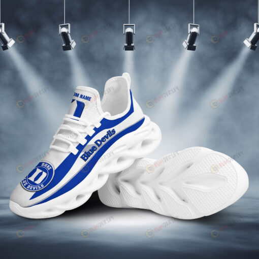 Duke Blue Devils Logo Pattern Custom Name 3D Max Soul Sneaker Shoes In White Blue