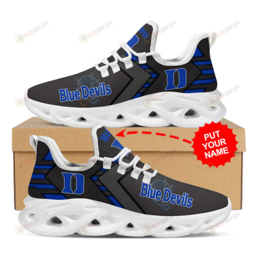 Duke Blue Devils Logo Stripe Pattern Custom Name 3D Max Soul Sneaker Shoes In Black