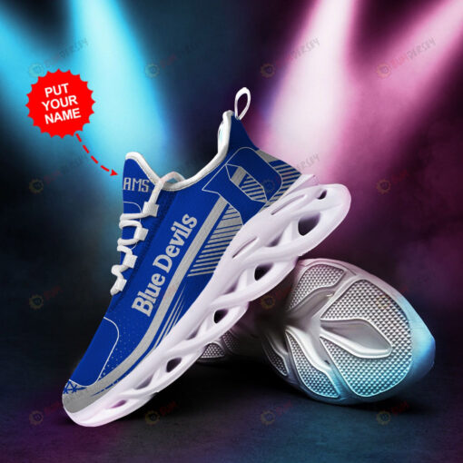 Duke Blue Devils Logo Stripe Pattern Custom Name 3D Max Soul Sneaker Shoes In Blue