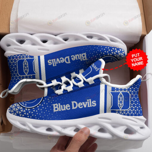 Duke Blue Devils Logo With Triangle Pattern Custom Name 3D Max Soul Sneaker Shoes