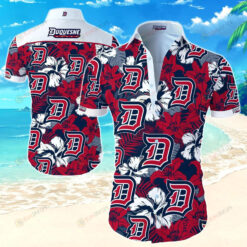 Duquesne Dukes On Red Cloud Blue Curved Hawaiian Shirt