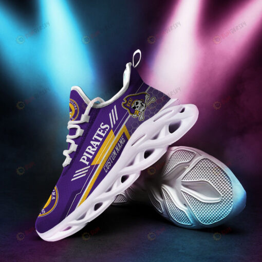 East Carolina Pirates Logo Beehive Pattern Custom Name 3D Max Soul Sneaker Shoes