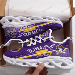 East Carolina Pirates Logo Custom Name Pattern 3D Max Soul Sneaker Shoes In Purple