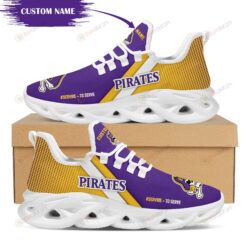 East Carolina Pirates Logo Custom Name Pattern In Purple And Yellow 3D Max Soul Sneaker Shoes