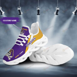 East Carolina Pirates Logo Pattern Custom Name 3D Max Soul Sneaker Shoes In Purple Yellow