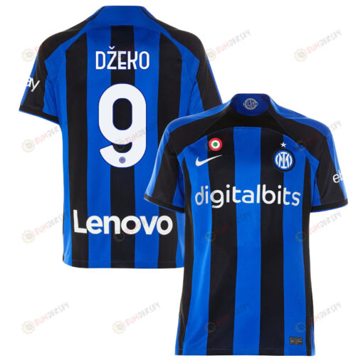 Edin D?eko 9 Inter Milan 2022/23 Home Men Jersey - Black/Blue Stripes