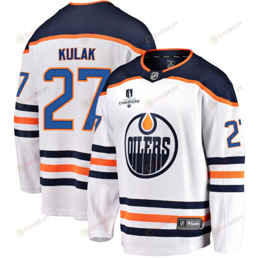 Edmonton Oilers Brett Kulak 27 Away 2022 Stanley Cup Champions Breakaway Men Jersey - White